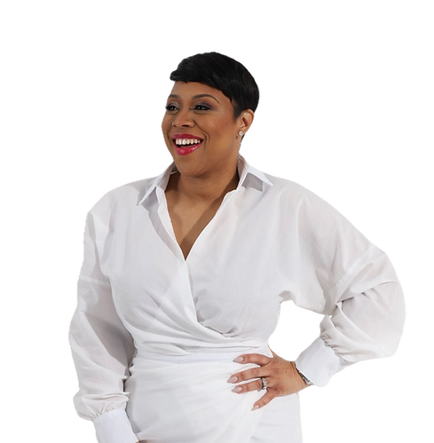 Smiling woman in white shirt