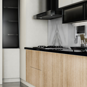 Modern Kitchen with Wood and Black Accents