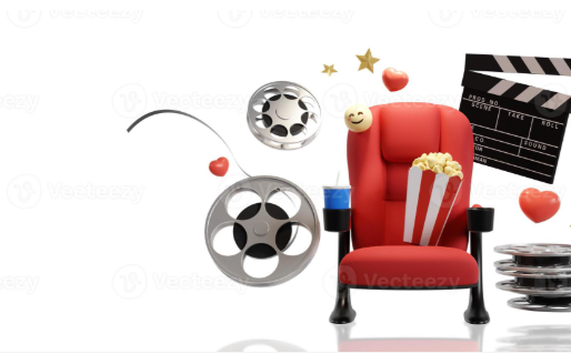 Ilustración de cine con sillón rojo, rollos de película y pochoclos, representando películas educativas recomendadas