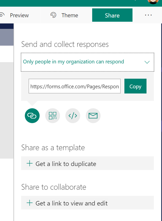 Share settings for a form