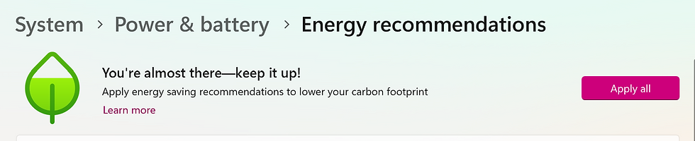 Image of place in the settings to find all energy recommendations