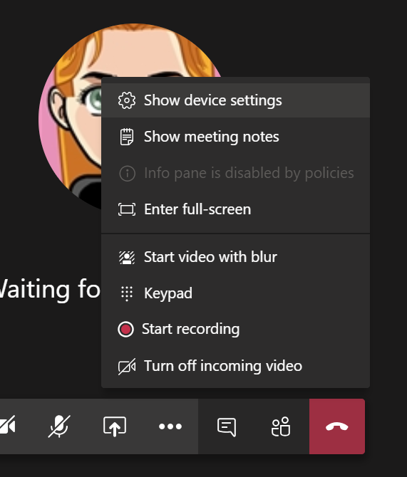 Find device settings during meeting