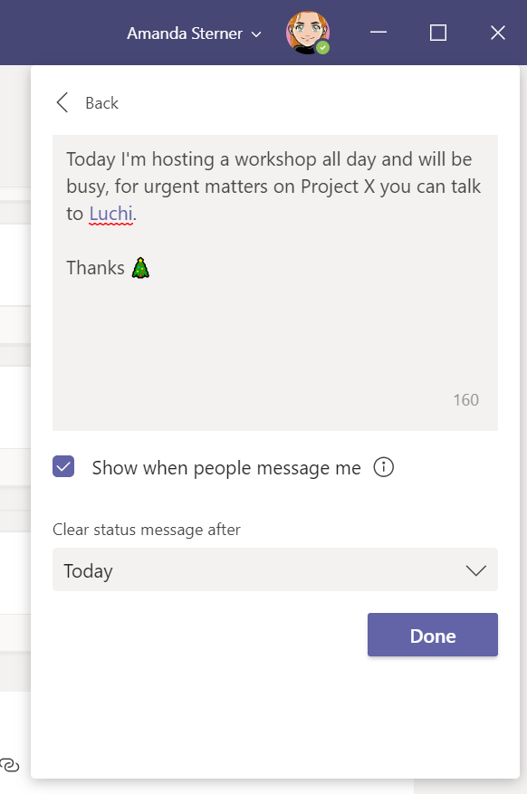 How to use the status message in Microsoft Teams