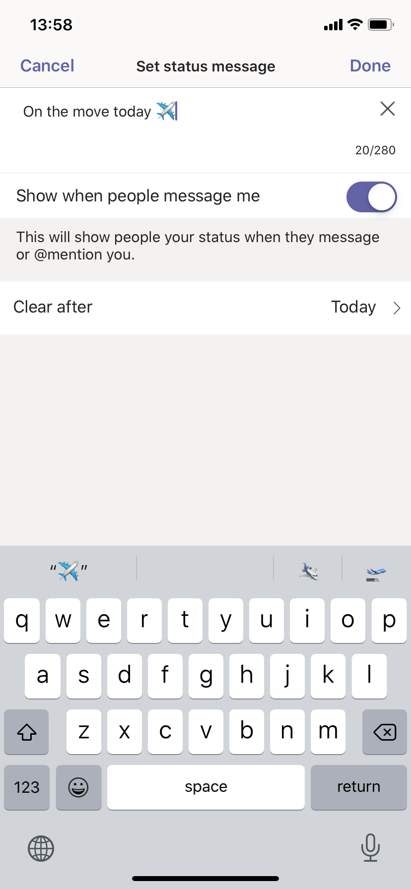 Setting your status in mobile