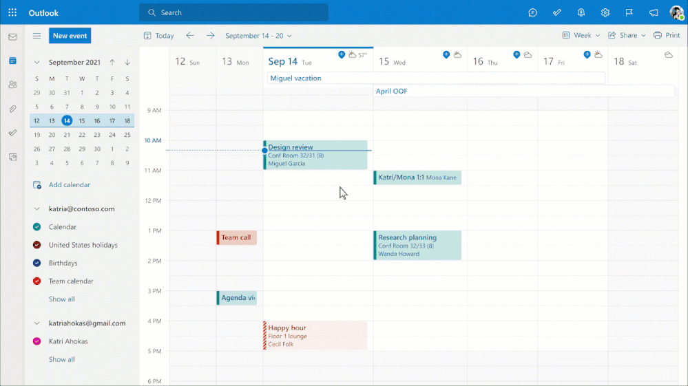 Work hours and location in Outlook