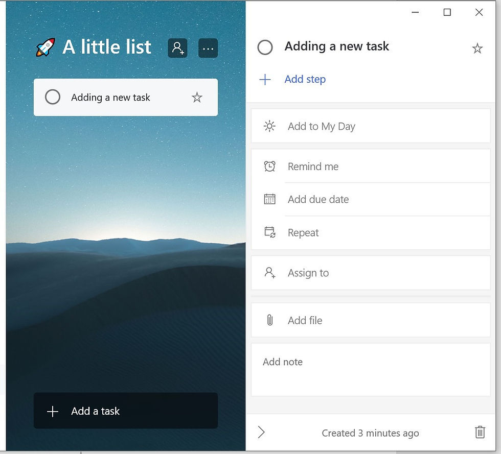 Settings for a task
