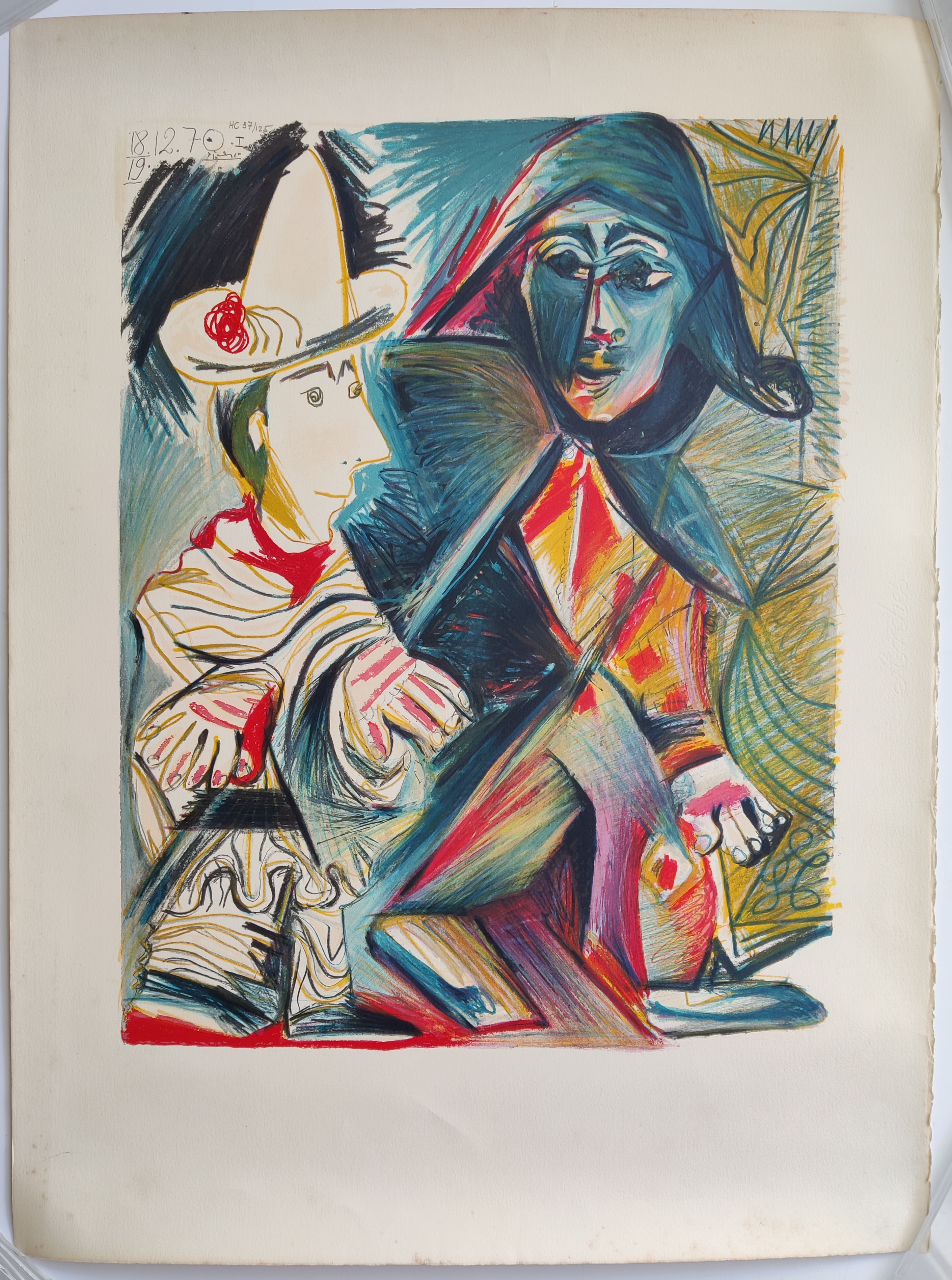 Pablo Picasso (after) -- Le clown et l'harlequin, Lithograph