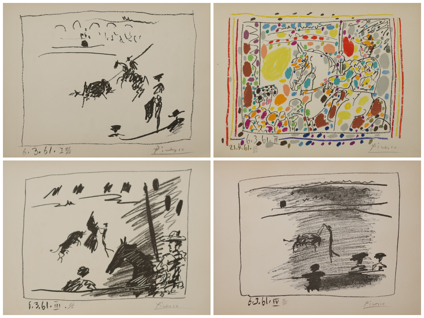 Pablo Picasso -- A complete set of 4 lithographs from A Los Toros, Hand Signed
