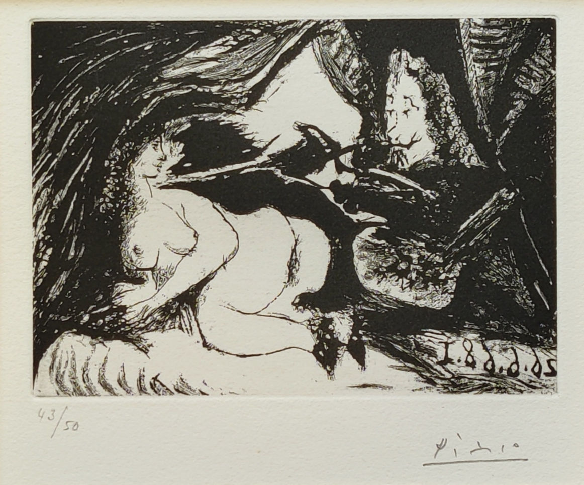 Pablo Picasso -- Peintre peignant la nuque de son jeune modele