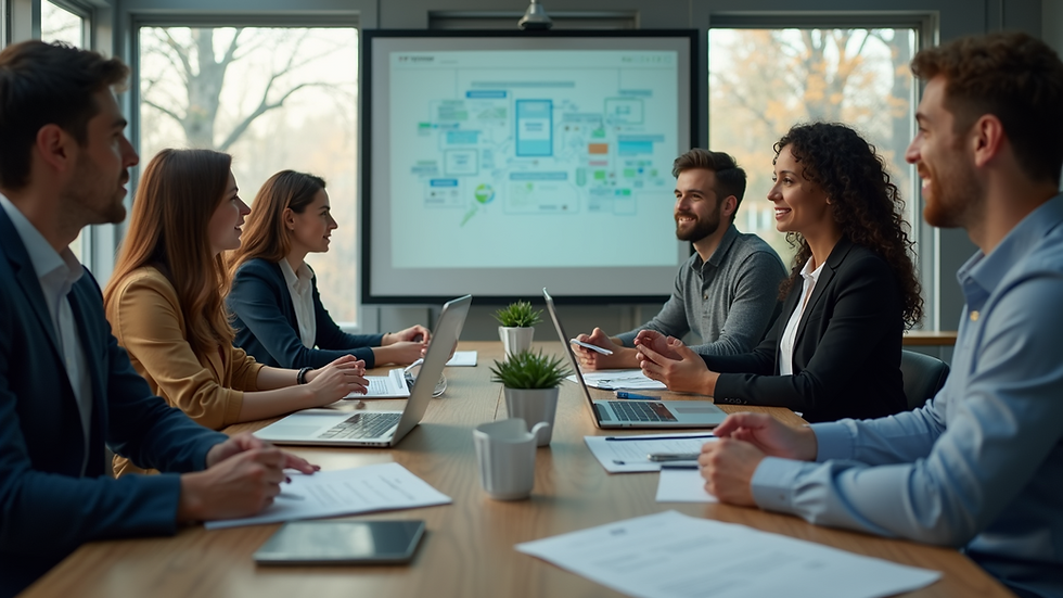 Eye-level view of a marketing team brainstorming on audience insights