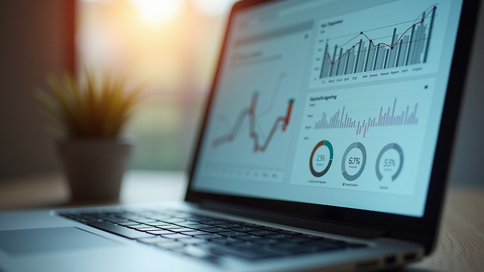 Close-up view of a laptop screen showing digital marketing analytics dashboard