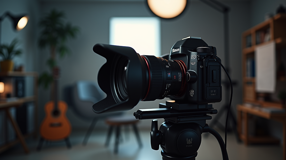 Eye-level view of professional camera setup in a studio