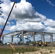 A steel building under construction.