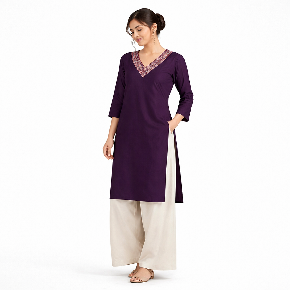 Thumbnail: Reeca Rust Aura V-Neck Kurti Set