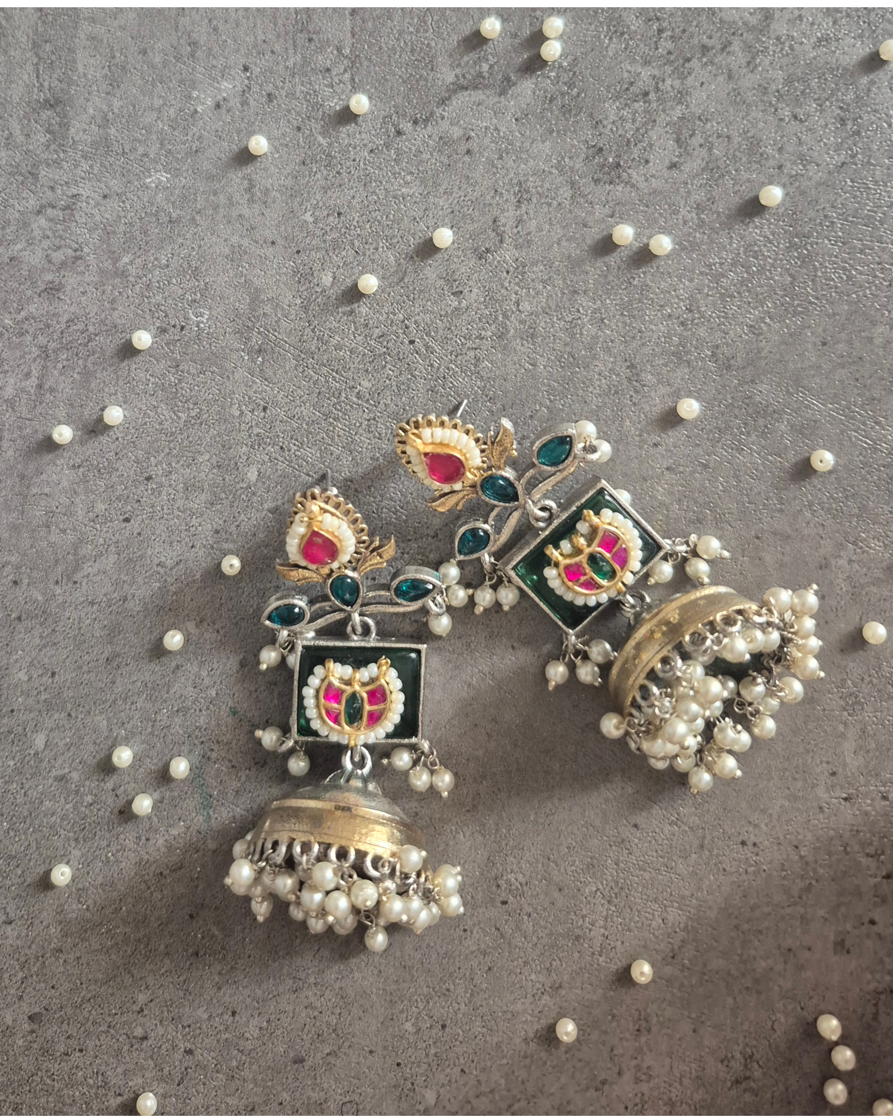 Royal Emerald Pearl Jhumka Earrings