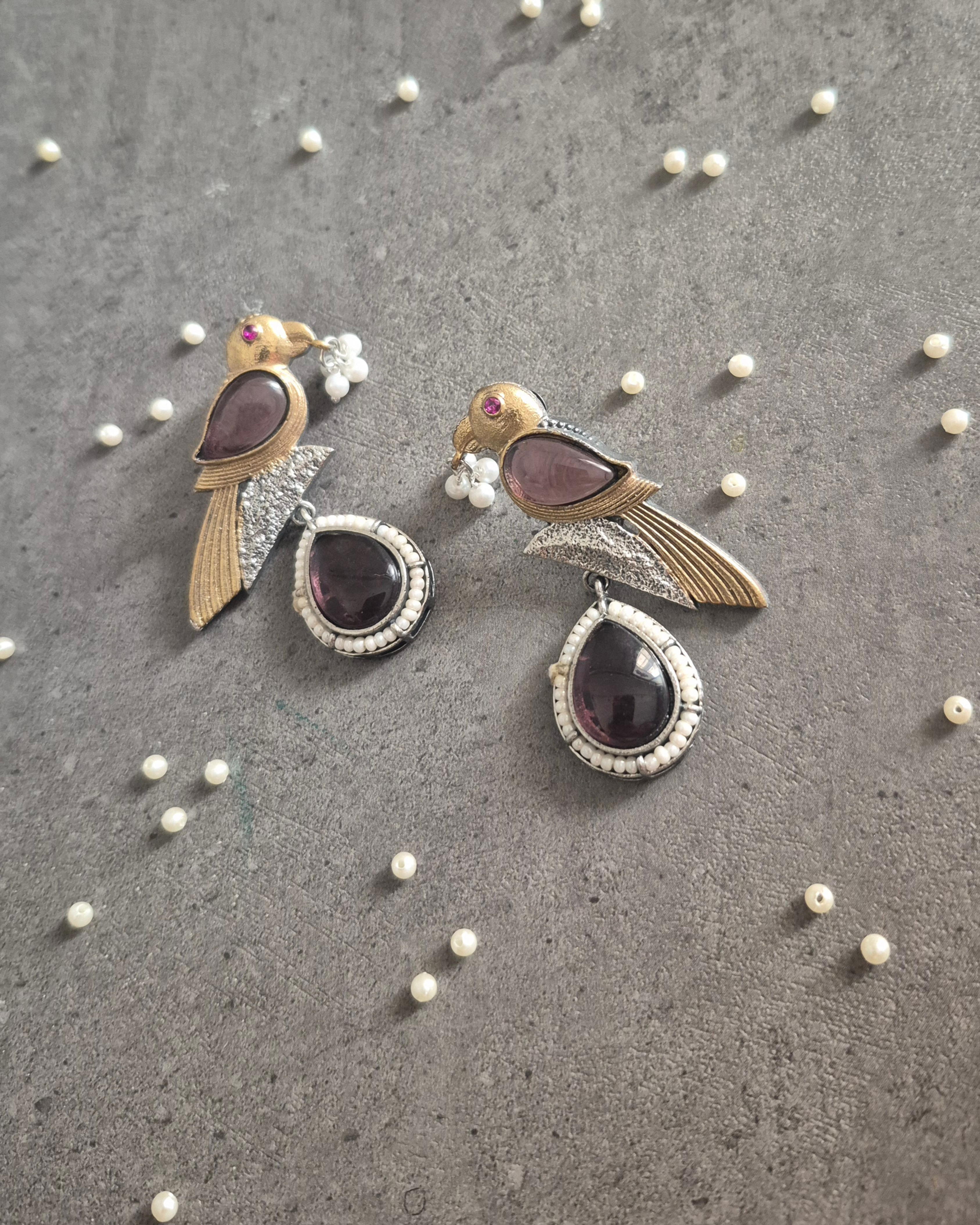 Ruby Bird Drop Earrings