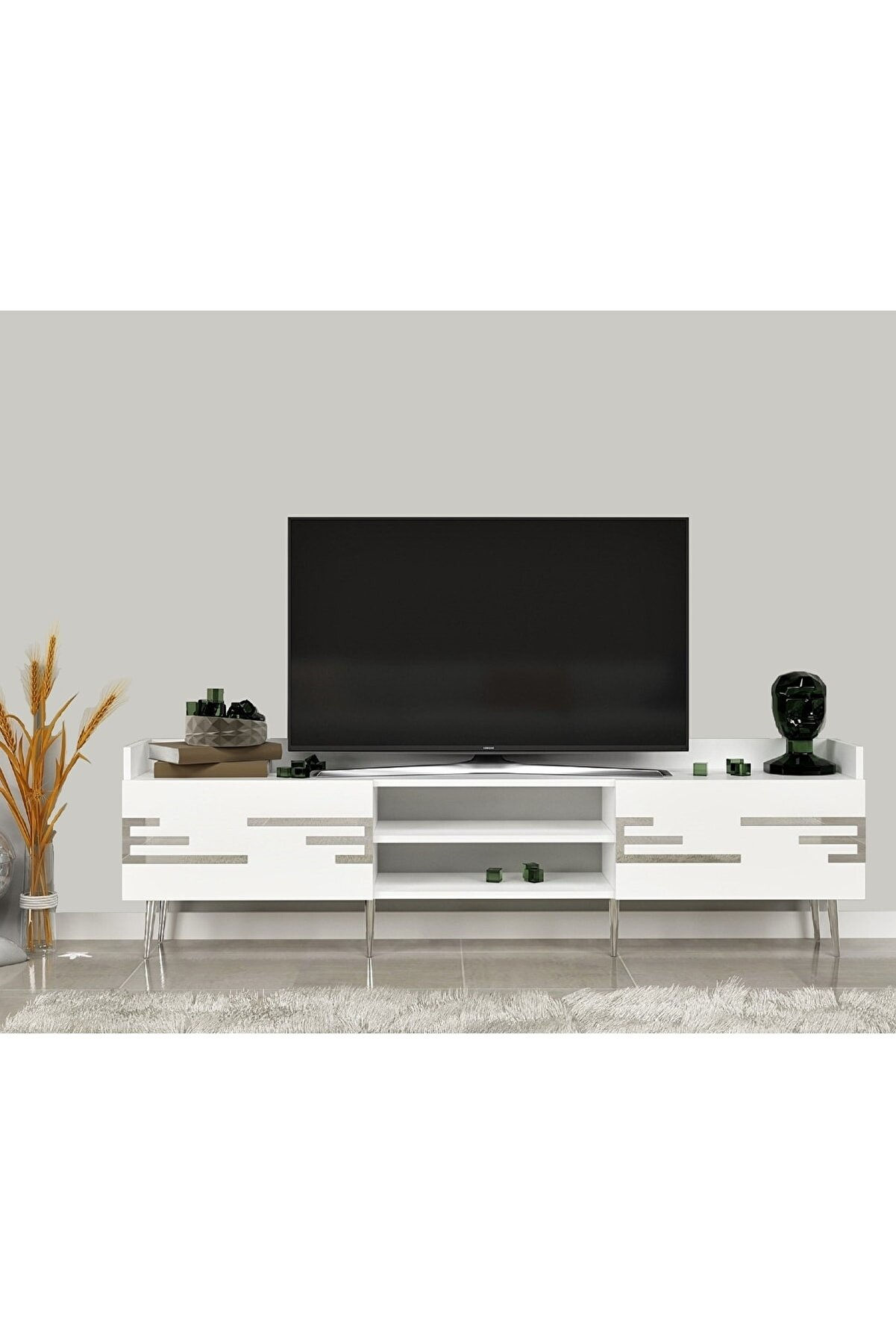 AD1429017 - 183 cm TV SEHPASI 2 KAPAKLI BEYAZ - GÜMÜŞ