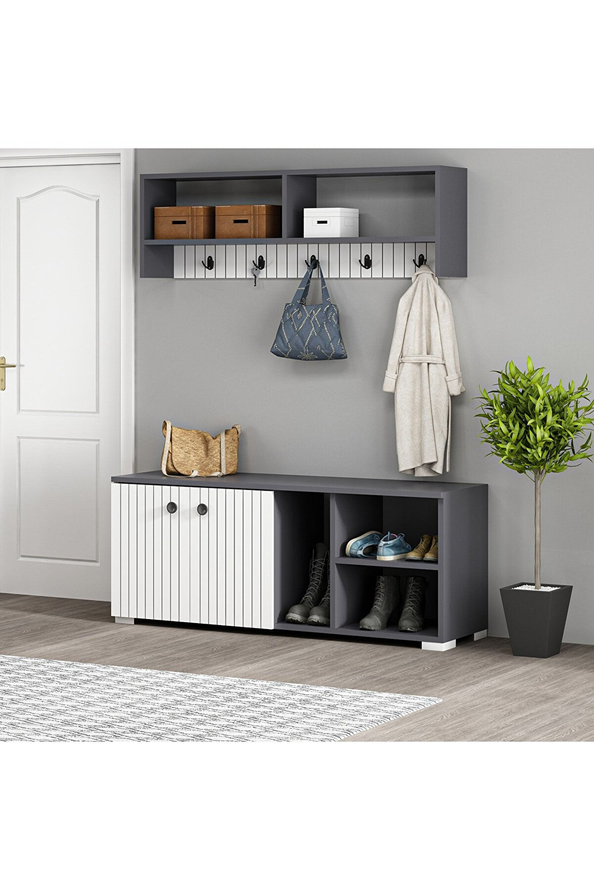 SA1436013 - 120 cm PORTMANTO BEYAZ - ANTRASİT