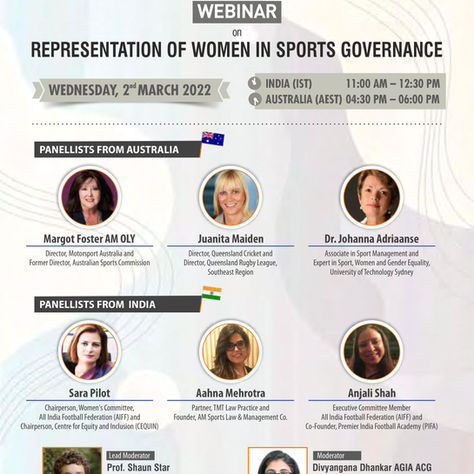 Webinar: Representation of Women in Sports Governance on Wednesday at 2 March 2022, 11:00am- 12:30pm