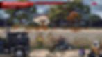 Pixelated scene of a man on a motorcycle firing at a truck on a suburban street. Trees and a house in the background, game interface visible.