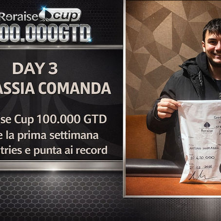 Ingrassia al comando: la Reraise Cup 100.000 GTD chiude la prima settimana a 942 entries e punta ai record. 