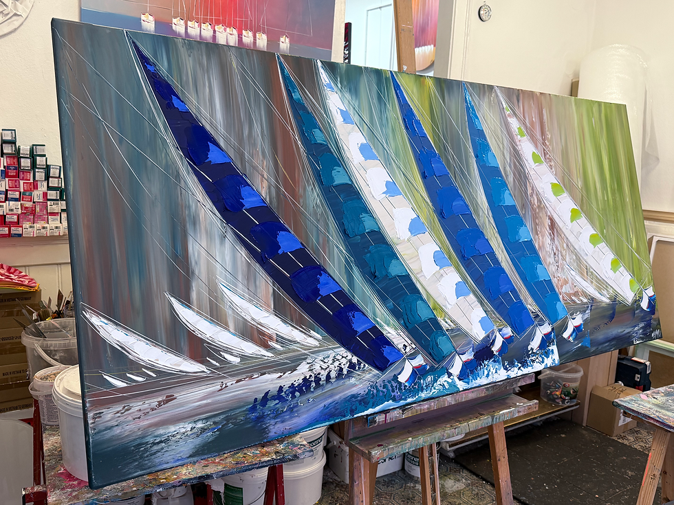 Miniature : Les voiles bleues de l'océan… | 180x80cm