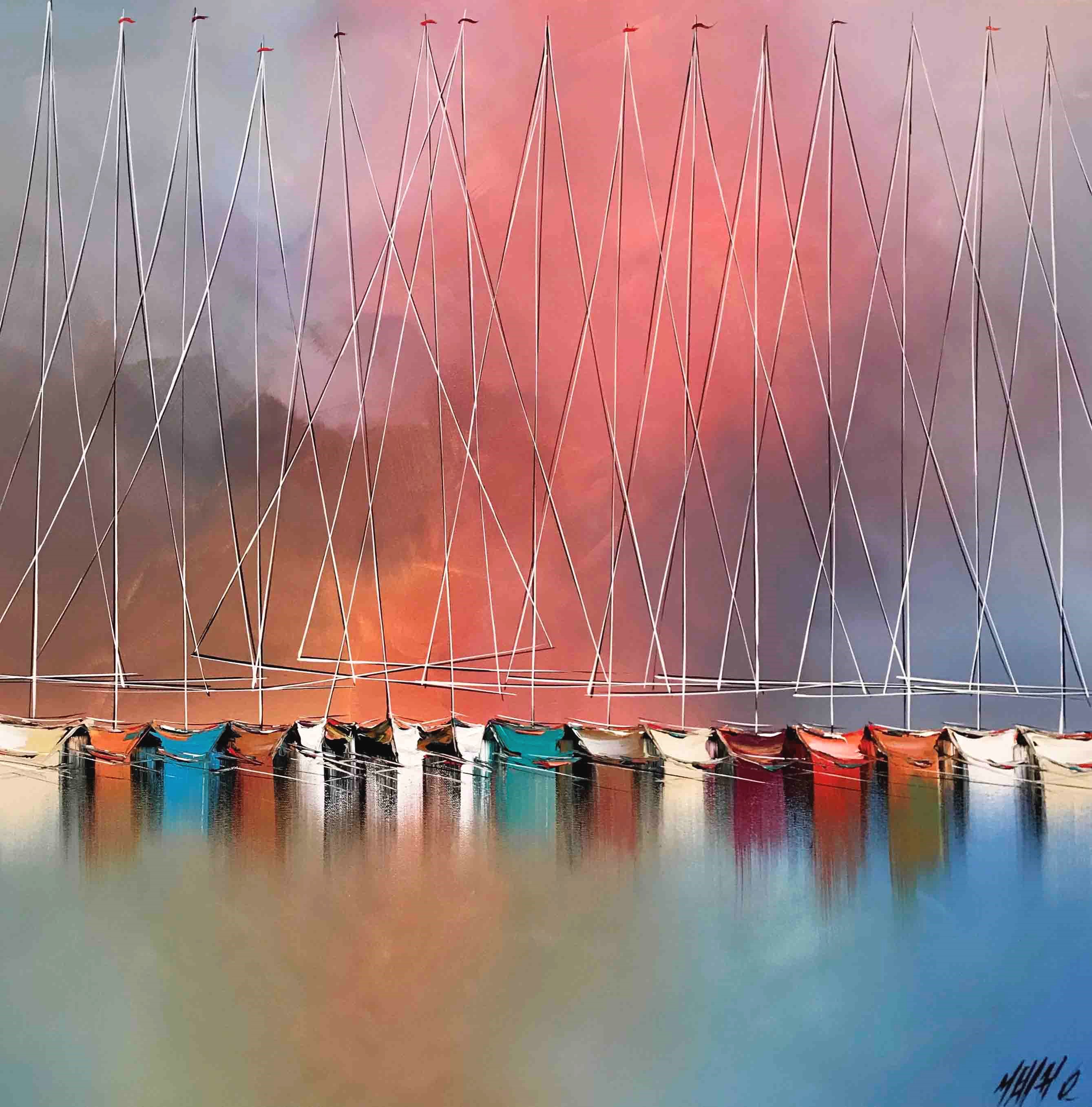 Voiliers du soir... | 80x80cm