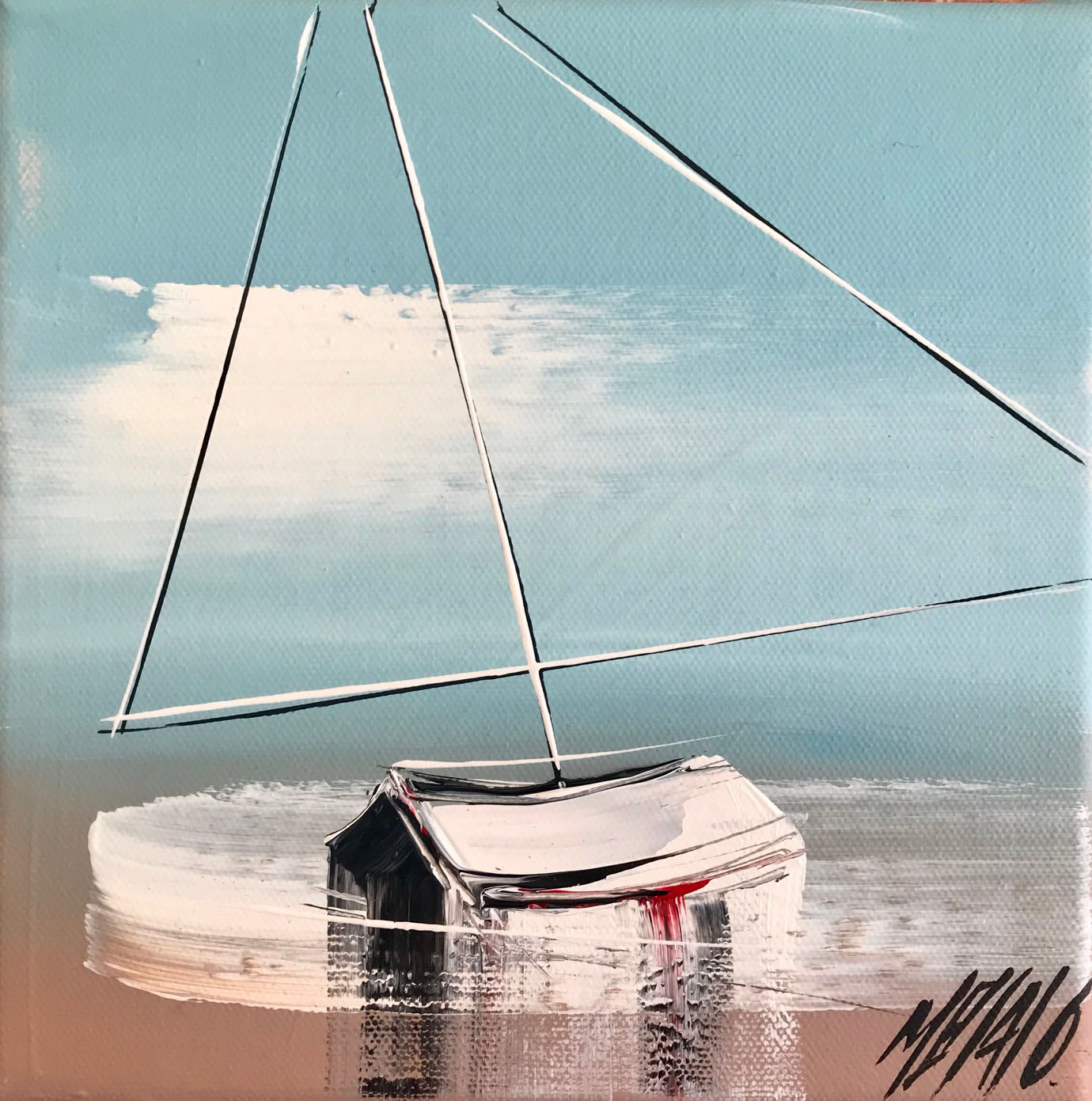 Seul en mer | 20x20cm