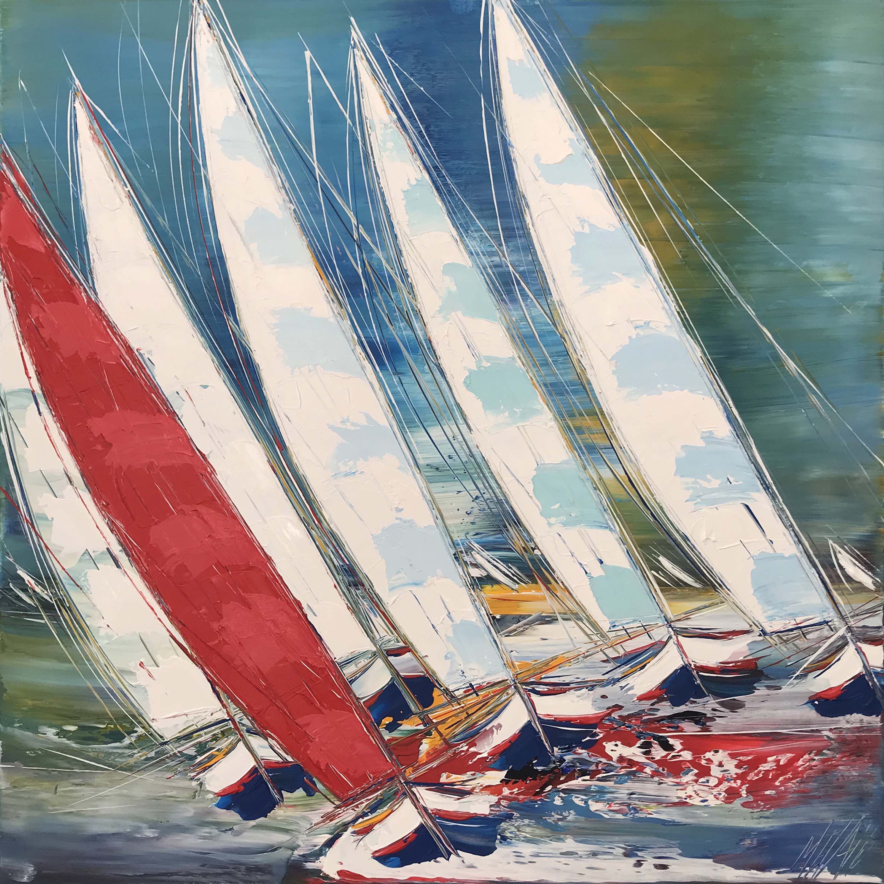 La course au vent... | 80x80cm