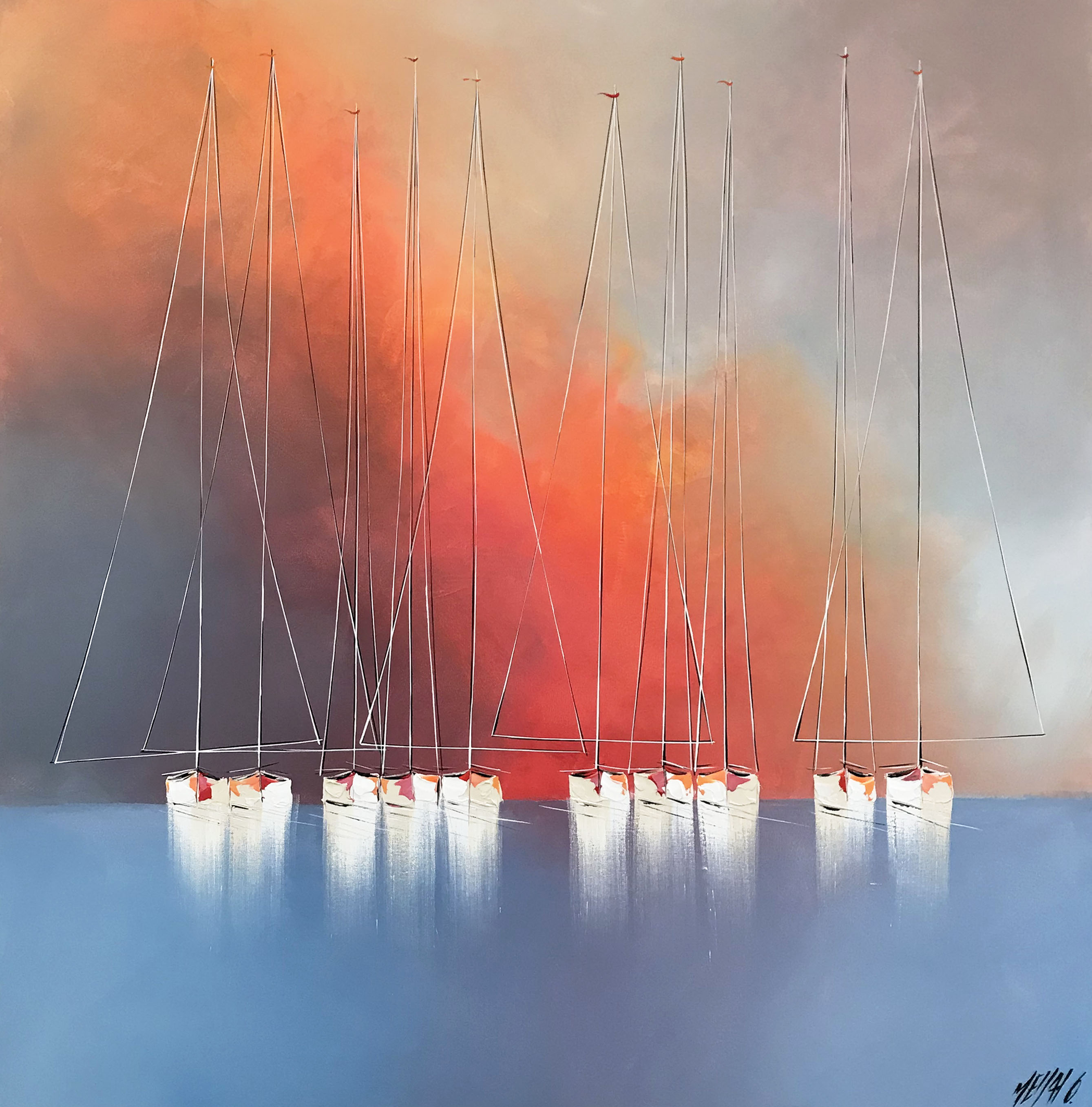 Les voiliers du crépuscule, 100x100
