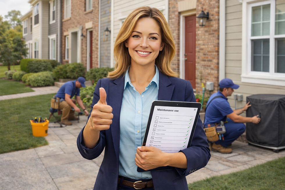 Property manager holding a portfolio report after successful property maintenance services