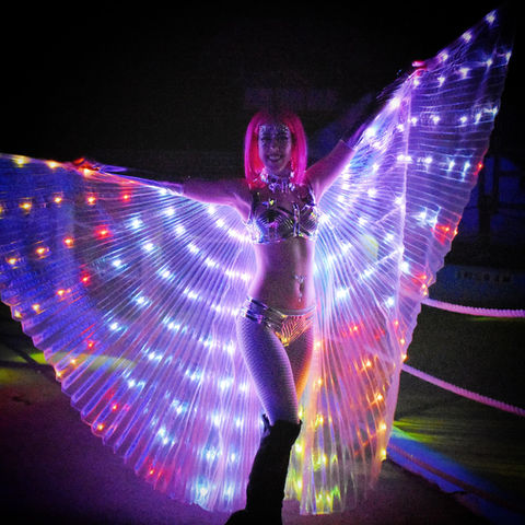 Mystica Fay aka Mystica Fae or Mystica Faye or Mystica Fiora go-go dancing with LED isis wings, currently in Melbourne