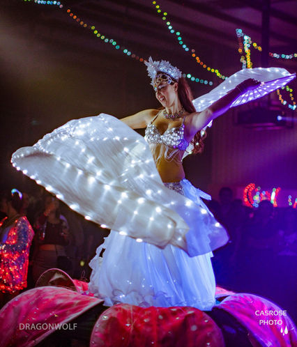 Mystica Fay aka Mystica Fae or Mystica Faye or Mystica Fiora performing LED dance with LED costume and LED fan veils, currently in Melbourne