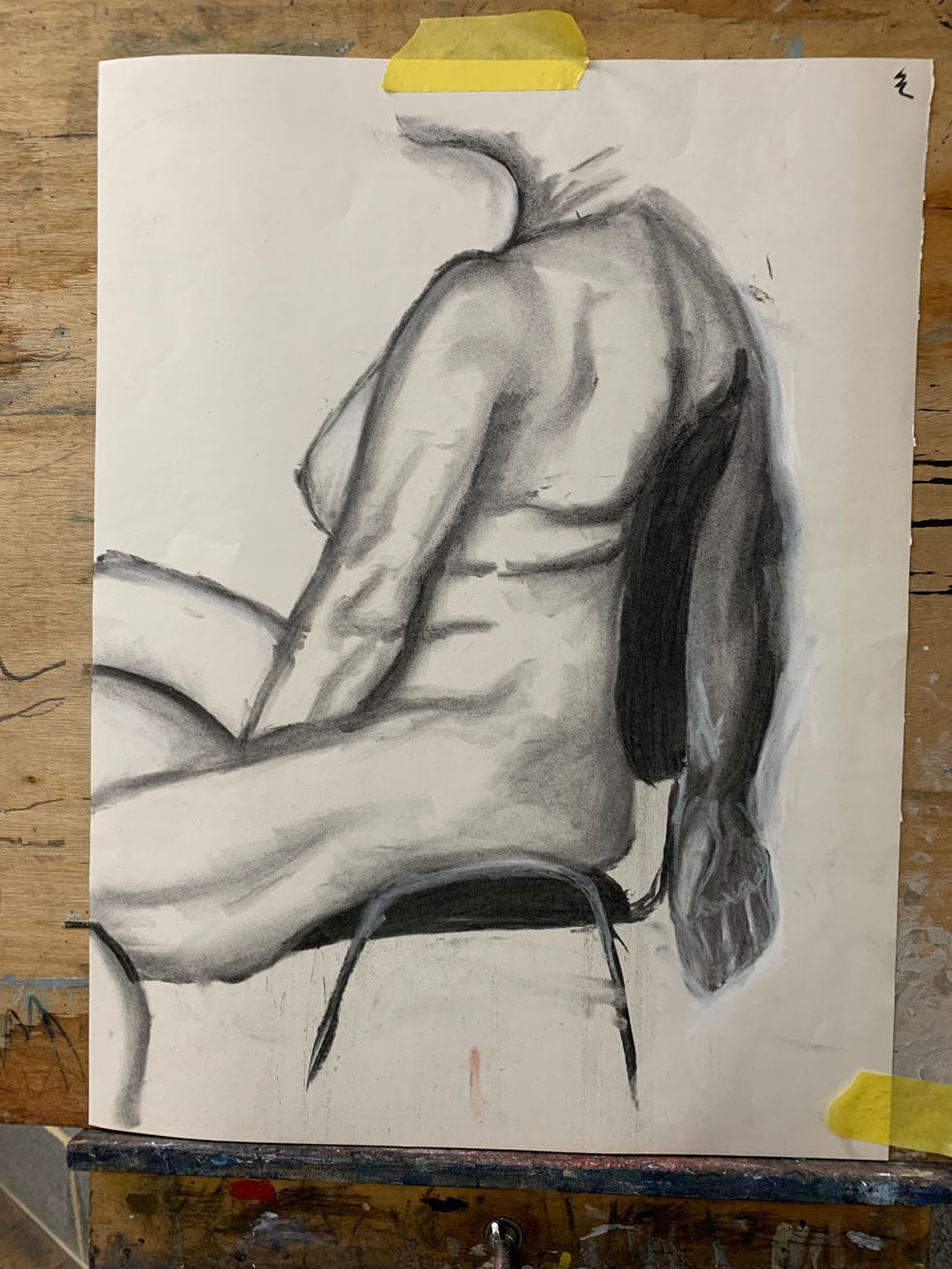 Woman Sat Facing Away - in Charcoal