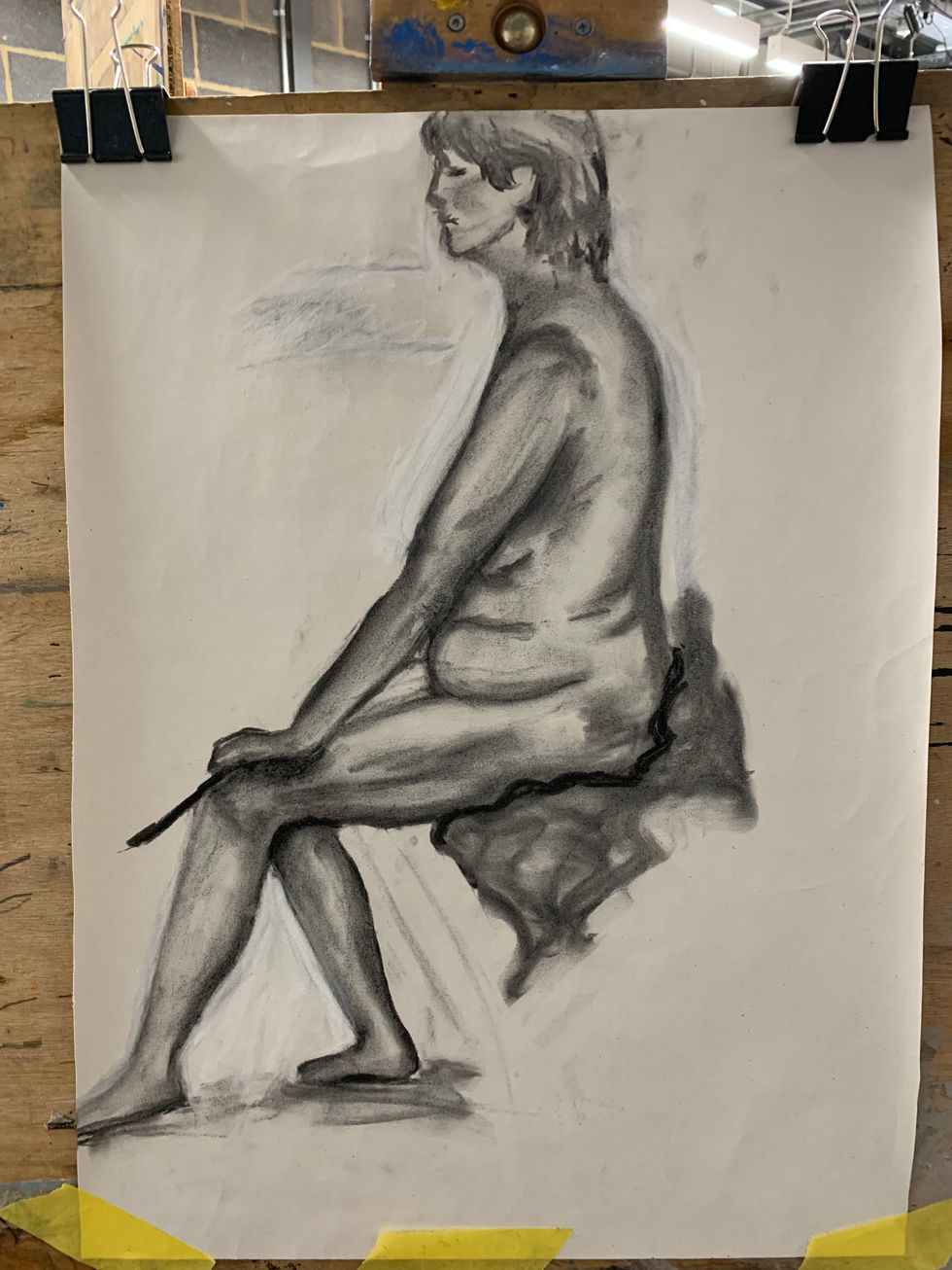 Woman Sitting with a Cane in Hand - in Charcoal
Feb 24
