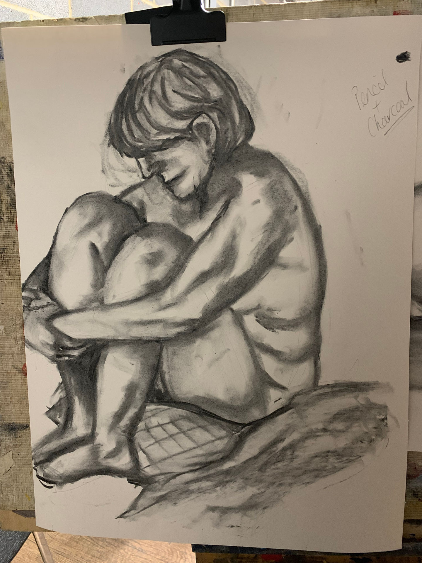 Huddled Lady - in Charcoal