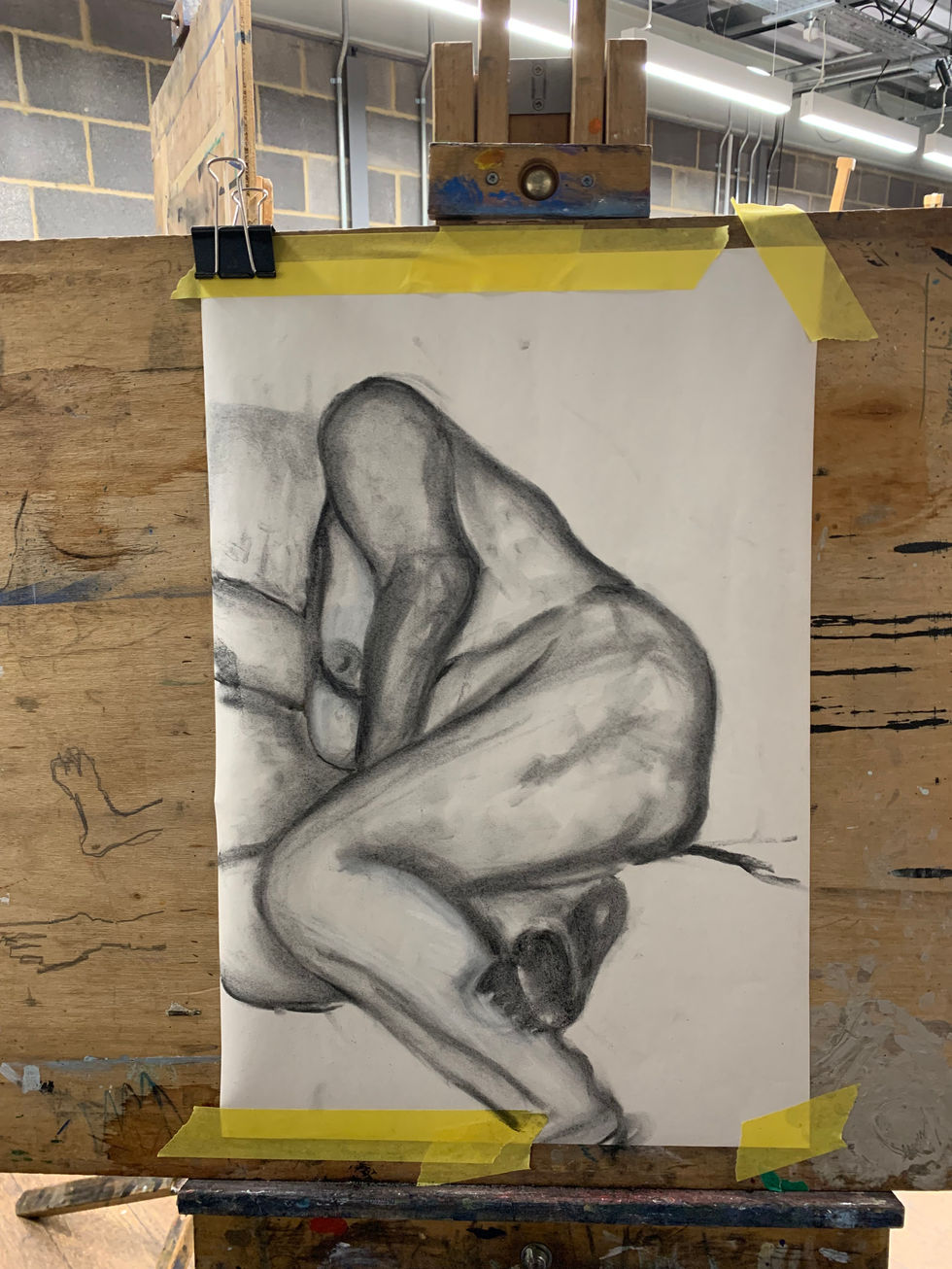 Woman Curled on Her Side - in Charcoal