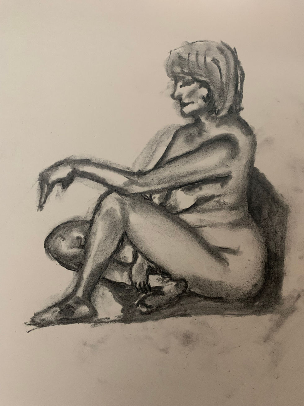 Lady Sitting - in Charcoal
