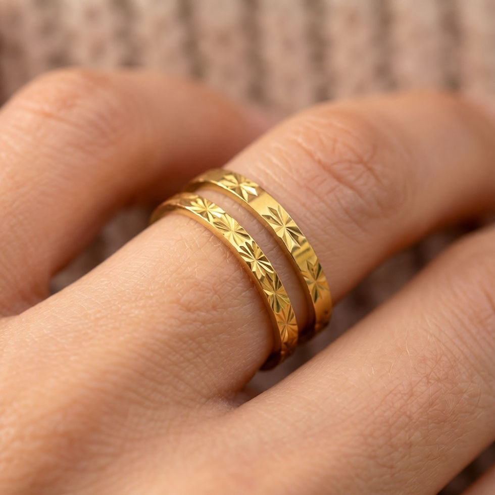 Thumbnail: Stainless Steel Rings For Women Golden Stackable Starburst Textured Pattern Mini