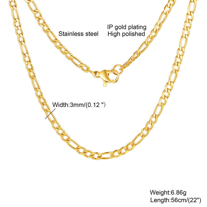 Thumbnail: Figaro Chain Necklace Stainless Steel Link Gold Color Choker Necklace Layered Wo