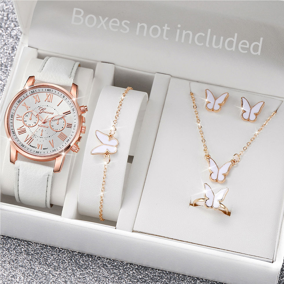 Thumbnail: 5/6PCS Fashion Women's Quartz Watch Leather Band Analog Wrist Watches Heart Rhin