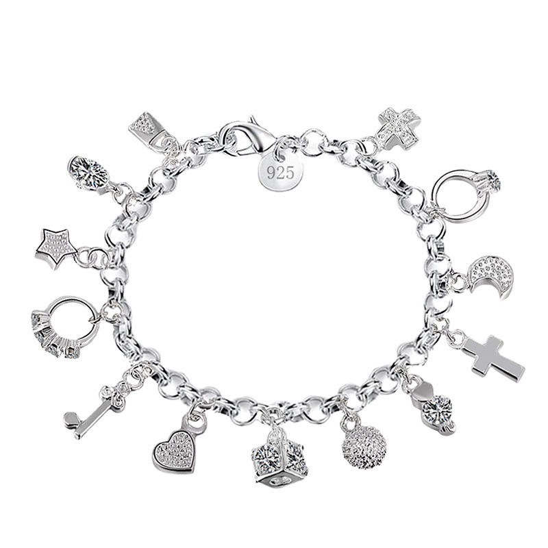 Thumbnail: 925 Sterling Silver Charm  Color Jewelry Fashion Bracele