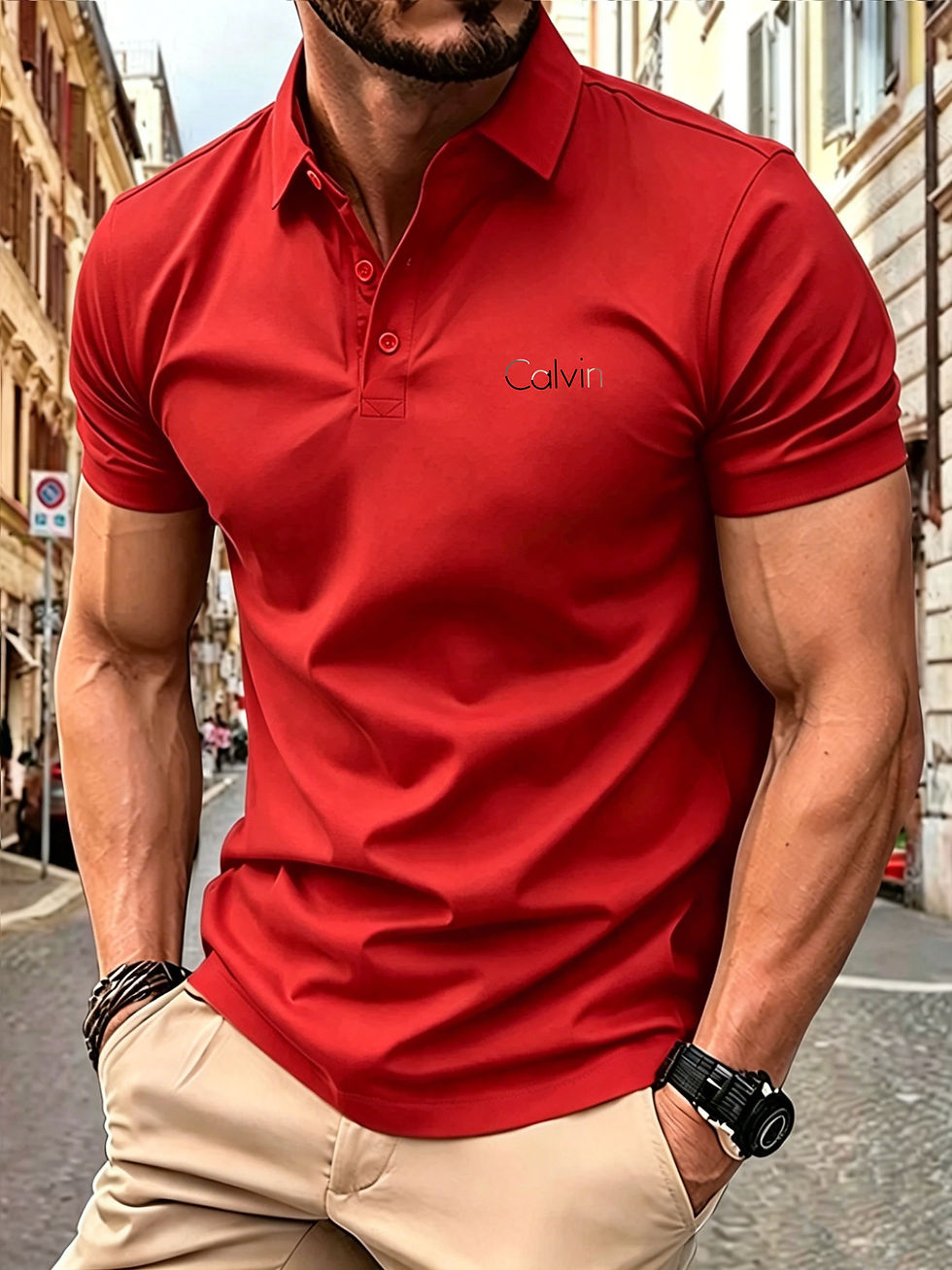Miniatura: Polo masculina estampada de manga curta, estilo luxo