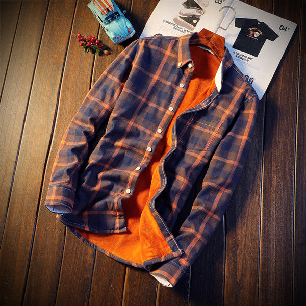 Miniatura: Camisa Masculina Xadrez de Flanela Casual para Outono e Inverno