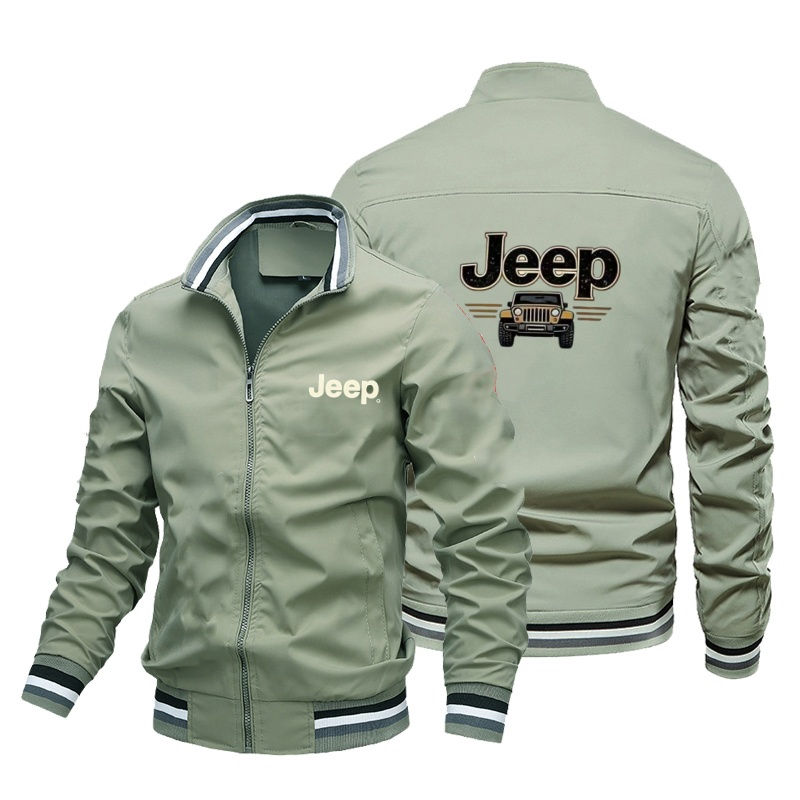 Miniatura: Jaqueta bomber masculina estilo Jeep com listras e zíper
