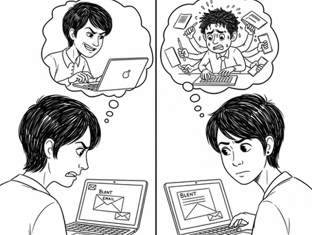 A split-panel showing a choice between malice and a mistake, representing Hanlon's Razor.
