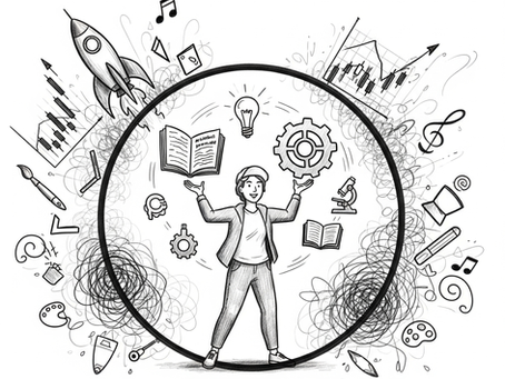 A person standing confidently inside a defined circle, representing their "circle of competence" and the limit of their true expertise.
