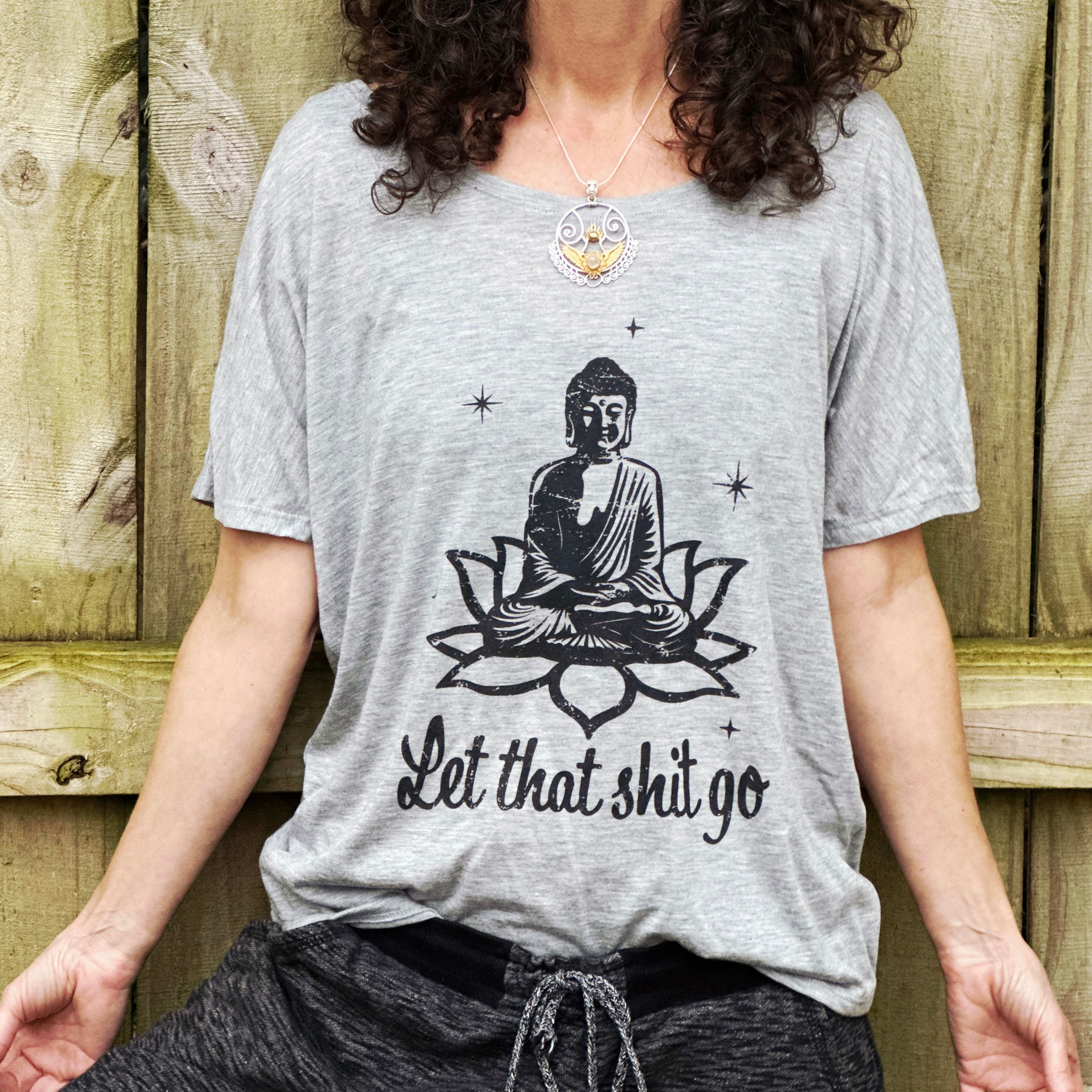Zen Buddha Shirt "Let That Sh*t Go" Spiritual Women's Flowy T-Shirt