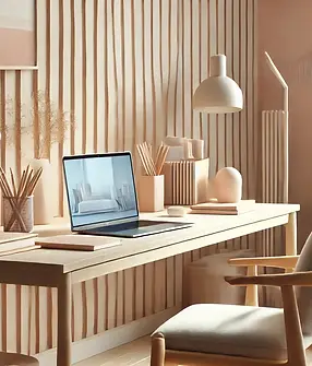 DALL·E 2025-03-01 17.00.21 - A Scandinavian-style workspace with pastel colors. A sleek, m