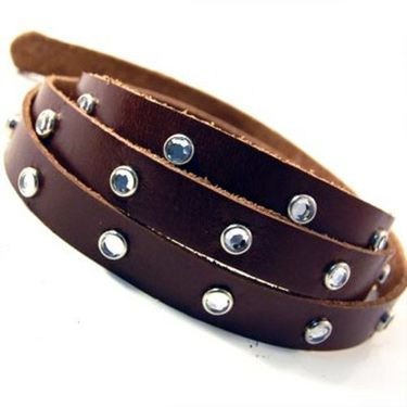 Thumbnail: Loopy Wrap Rhinestones Leather Bracelet